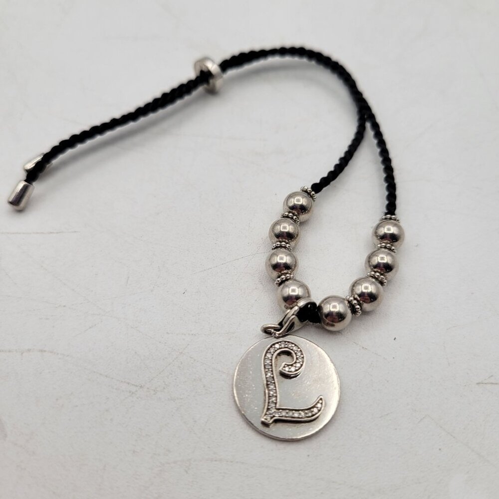 Affinity 1/10 cttw Diamond Initial L Disc 925 Sterling Silver Charm on Bracelet